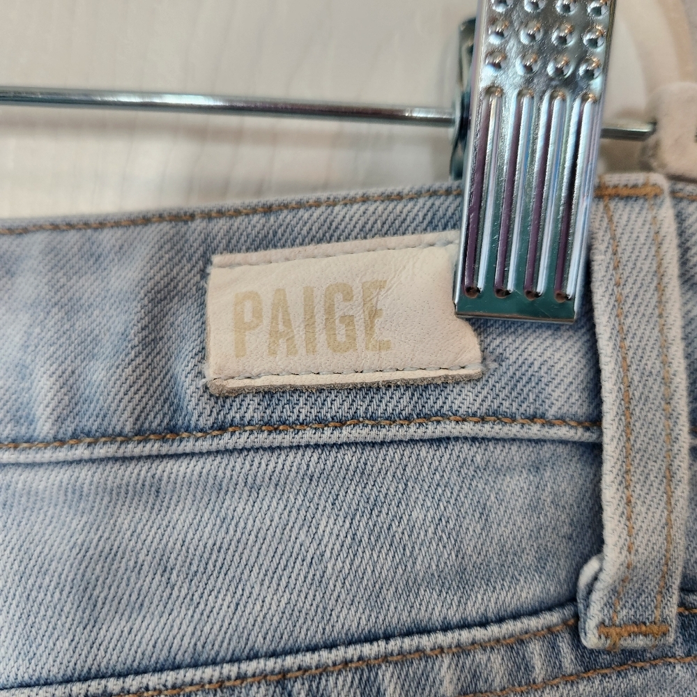 PAIGE Nellie Light Wash Jeans Natural Raw Hem Crop Wide Leg Size 31 - Picture 8 of 12